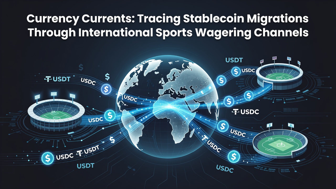 Stablecoin transaction flows mapped across global sports betting platforms with highlighted migration routes between regions