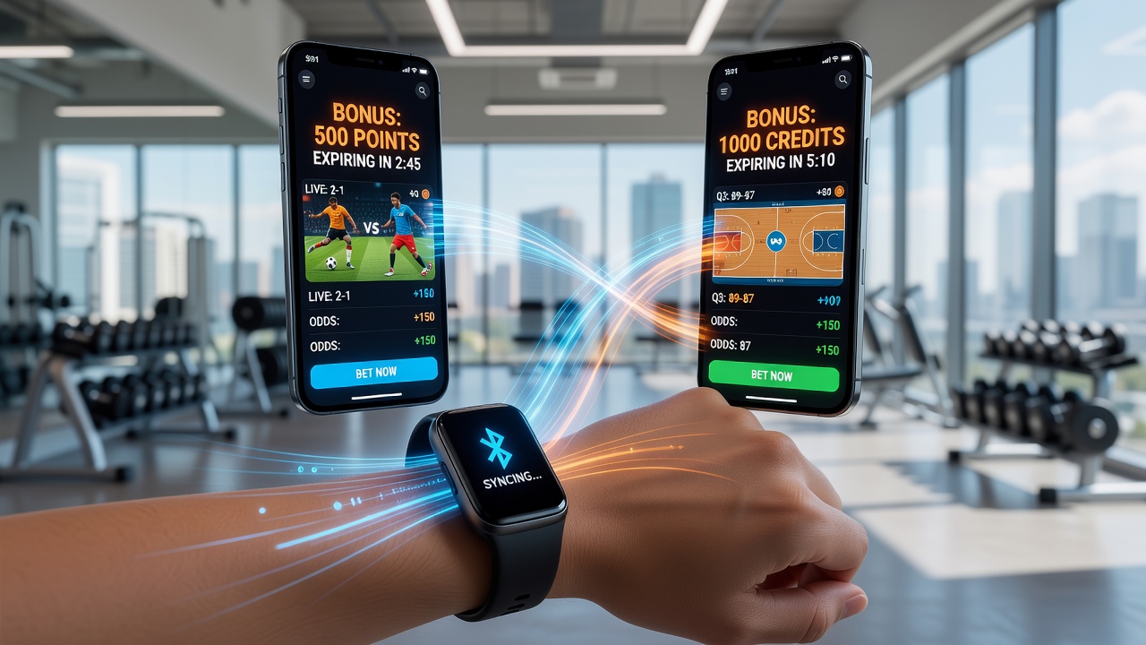 Mobile screen showing synchronized fitness data alerts and bonus expiration notifications in a sports betting app