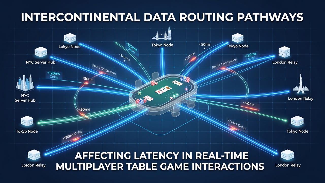 Global network map showing intercontinental data routing pathways and undersea cable connections used for online gaming