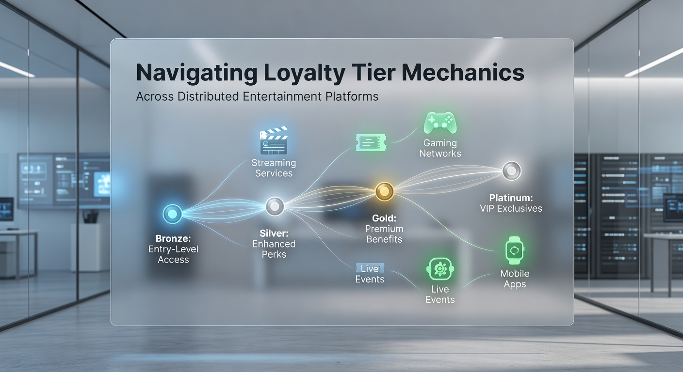 Diagram depicting tier progression flowchart with points accumulation across distributed devices and services