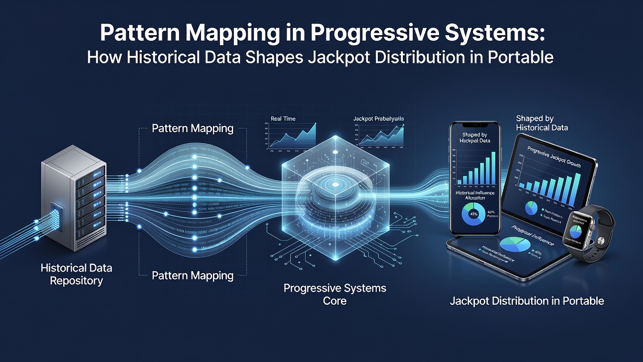 Mobile device displaying progressive jackpot interface influenced by historical pattern data