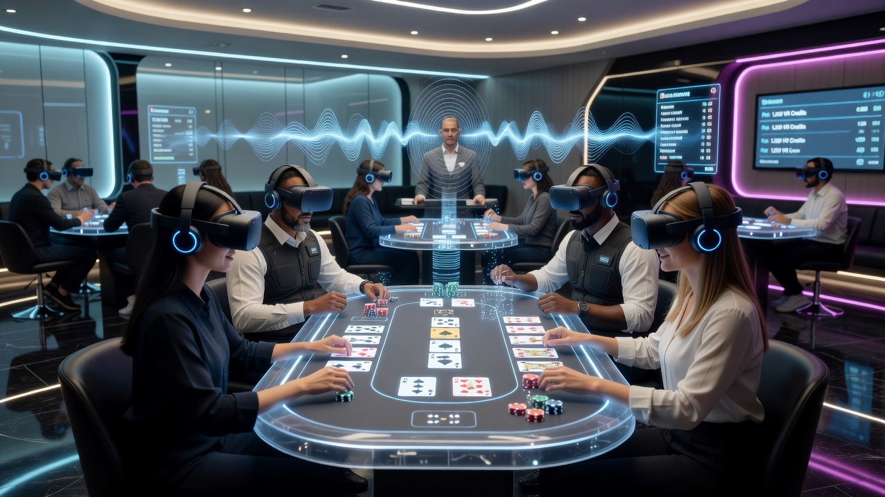 Player interacting with virtual poker table using spatial cues