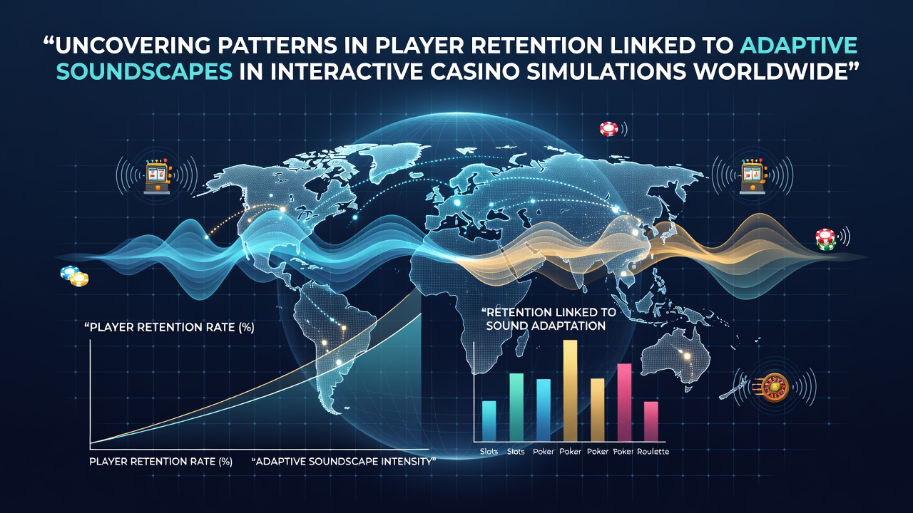 Visualization of adaptive soundscapes adjusting to player behavior in global casino simulations